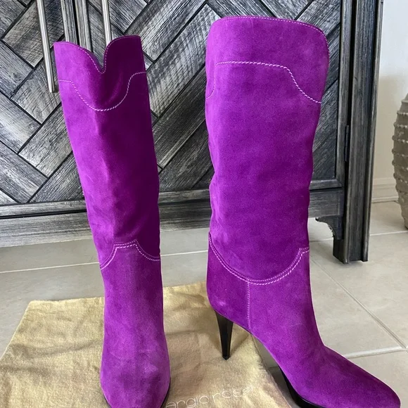 Sergio Rossi Purple Suede Leather Boots Size 37 - Picture 7 of 13